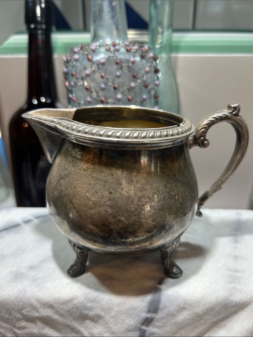 Fiesta Silver Plated Creamer Pitcher with Ornate Handle